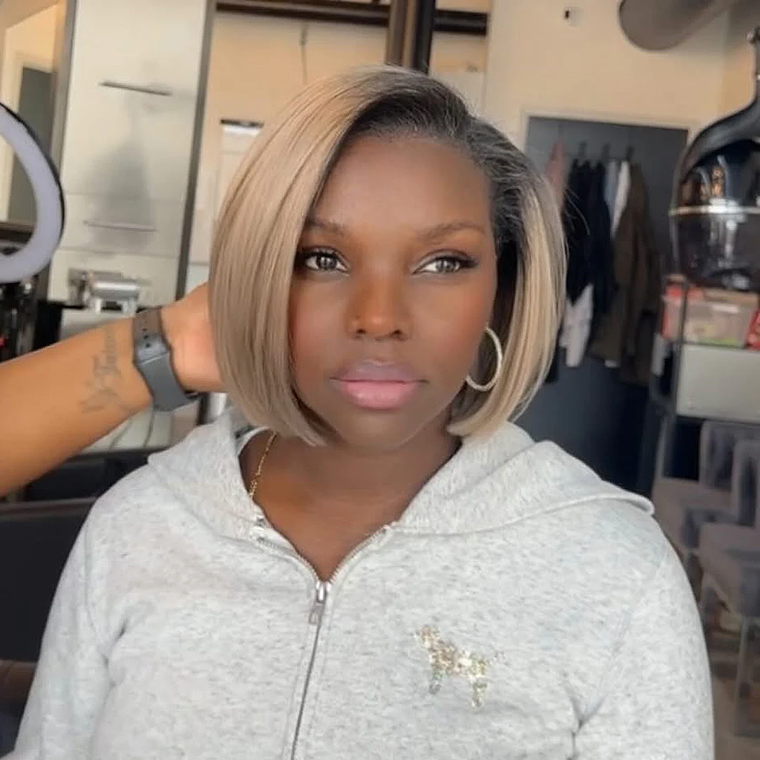 Ombre Ash blonde Side part Realistic Natural 13x4 Lace Frontal bob wig