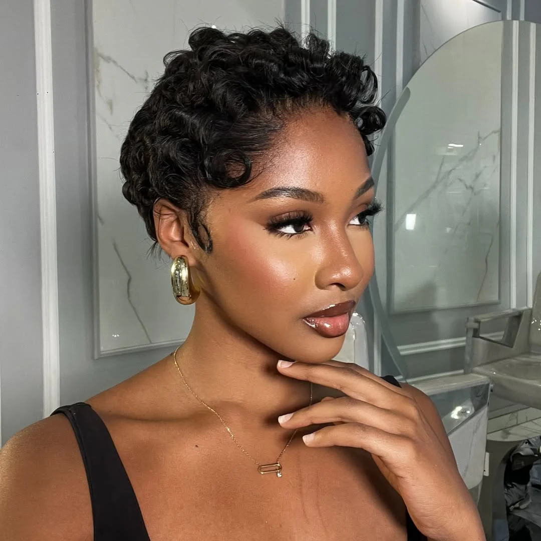 Full Lace Curly Texture Short Pixie Cut Human Hair Wig
