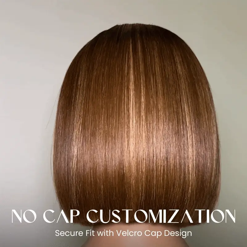 Ombre Brown With Honey Blonde Highlights Adjustable Cap Virgin Hair Bob HD Lace Wig