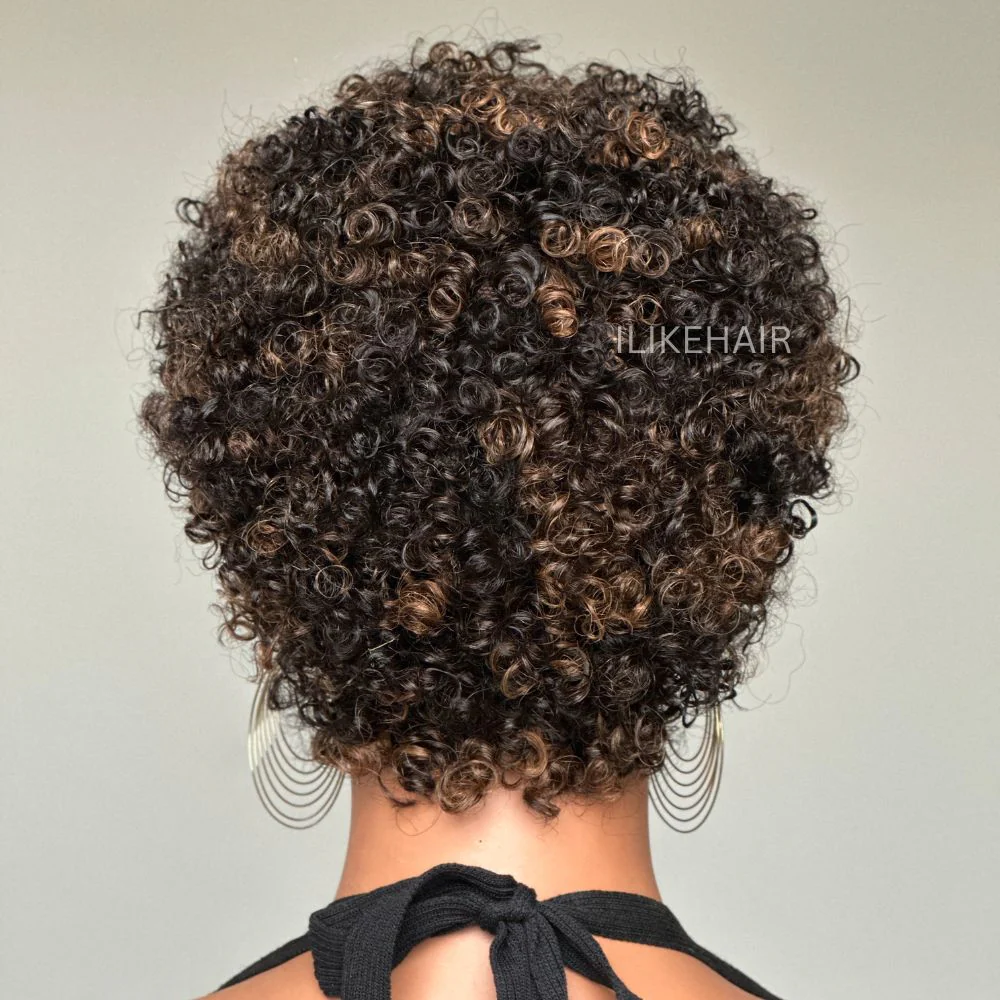 Put on & Go Highlight P2/27 Short Afro Curly Wig With Bangs