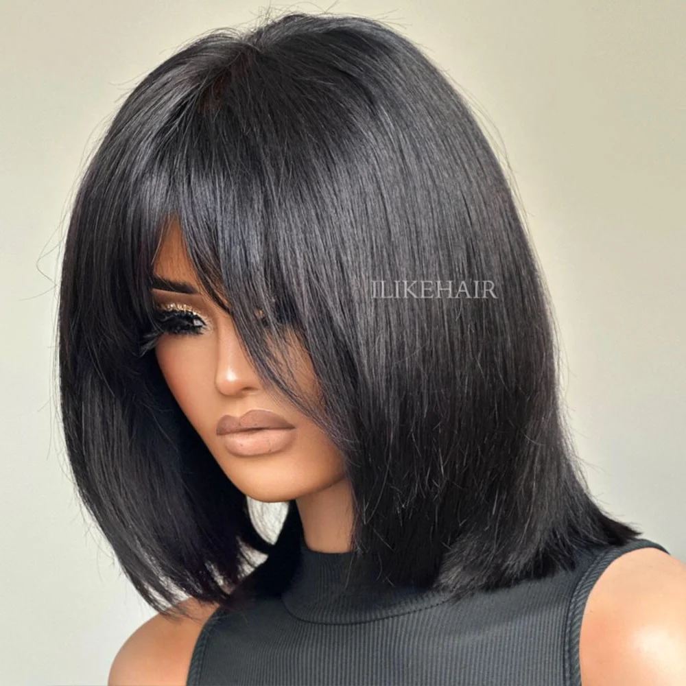Short Face-Framing Layered Cut Straight Lace Closure Wig With Bangs