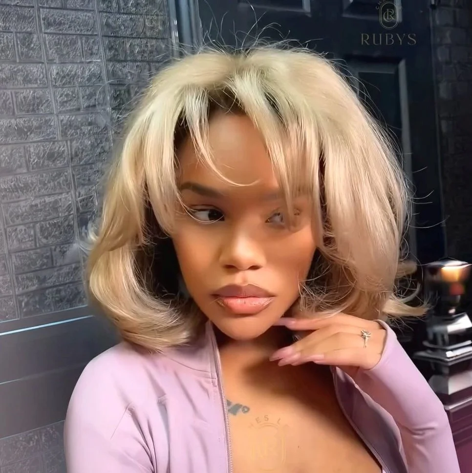 613 Ash Blonde Layered Cut Bob Wig With Bang