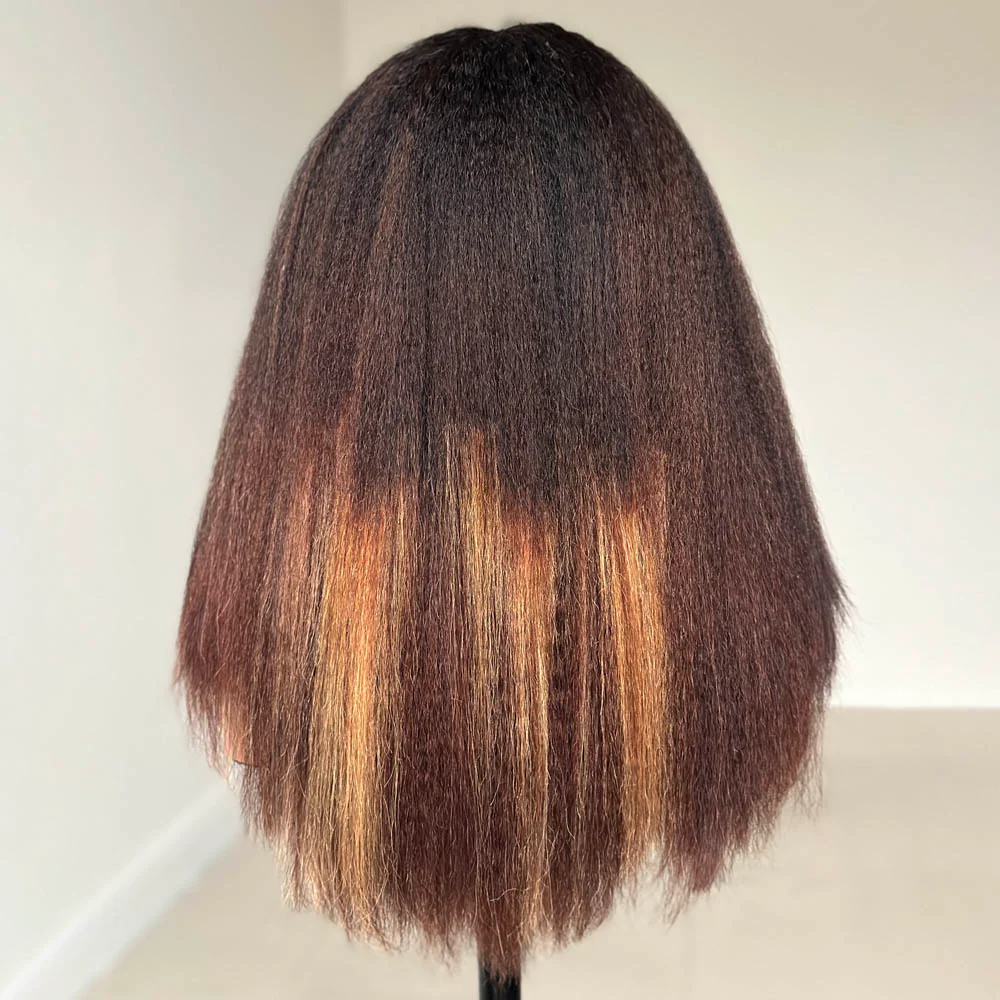 Blonde Highlight Kinky Straight With 4C Kinky Edges 13x4 HD Lace Front Wig