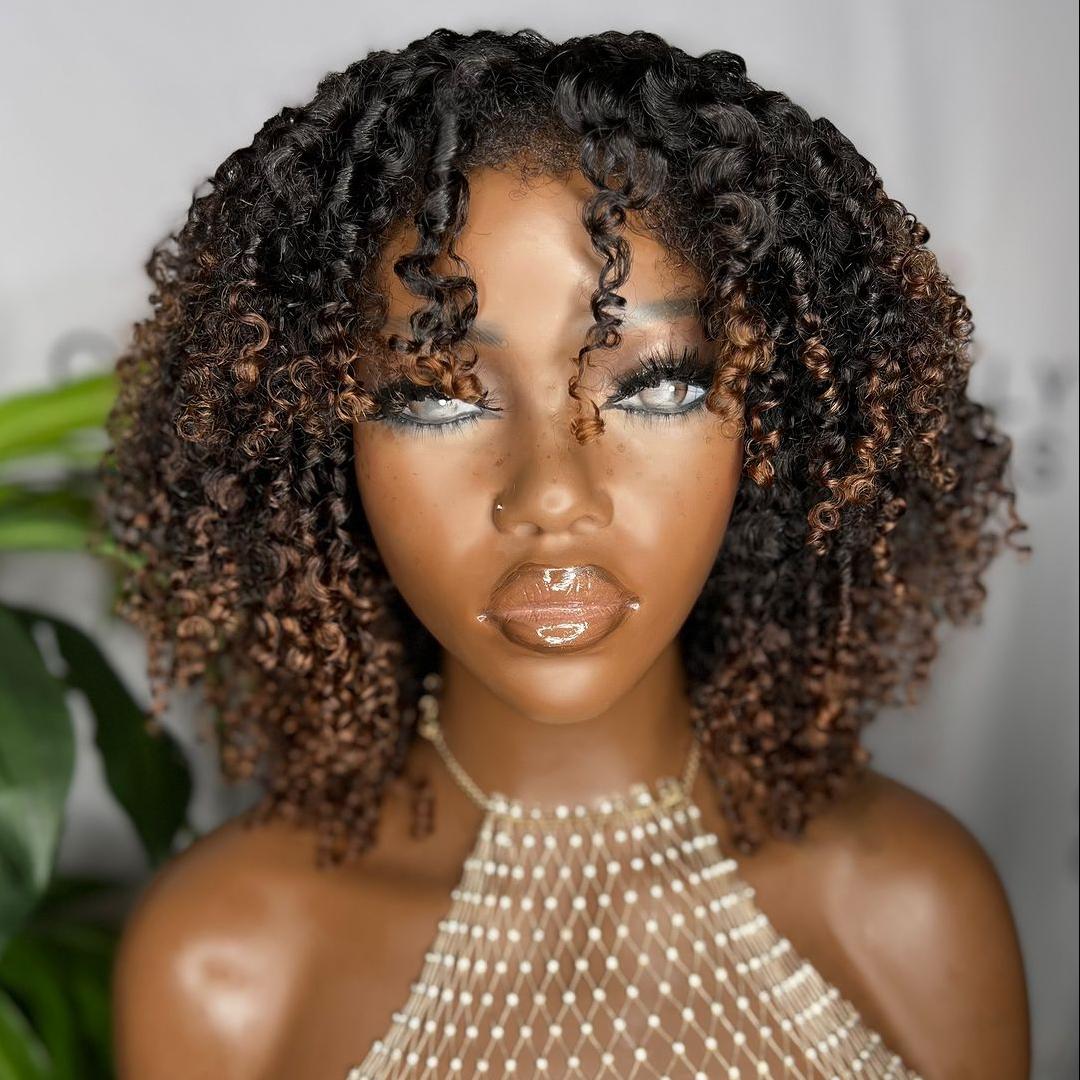 Ombre Brown Jerry Curly Bob 5x5 HD Lace Closure With Kinky Edges  Wig