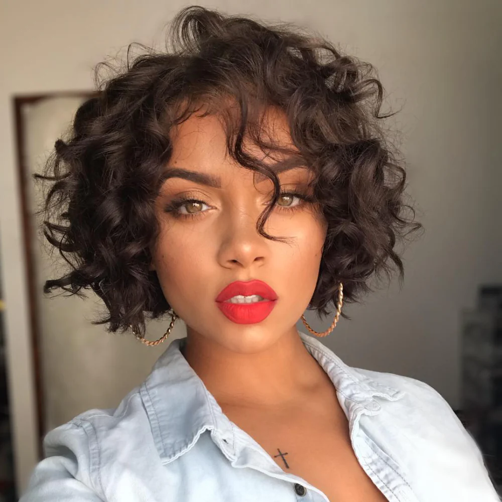 Brown Wave Bob Wig Glueless Human Hair Lace Front Wigs