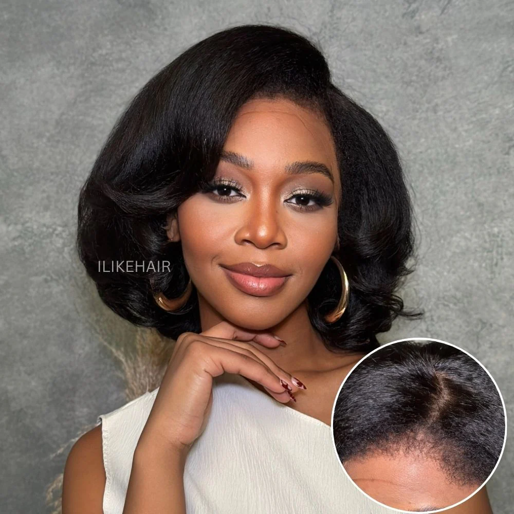 Put on & Go Side Part Short Layered Bob With Kinky Edges Wig