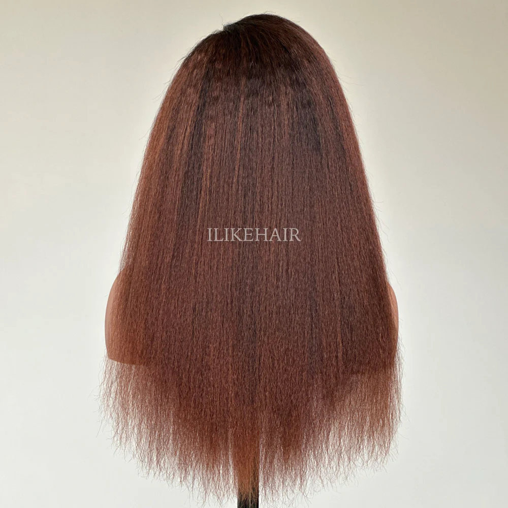 Ombre Brown Kinky Straight 9x4 HD Lace Glueless With 3C Hybrid Hairline Wig
