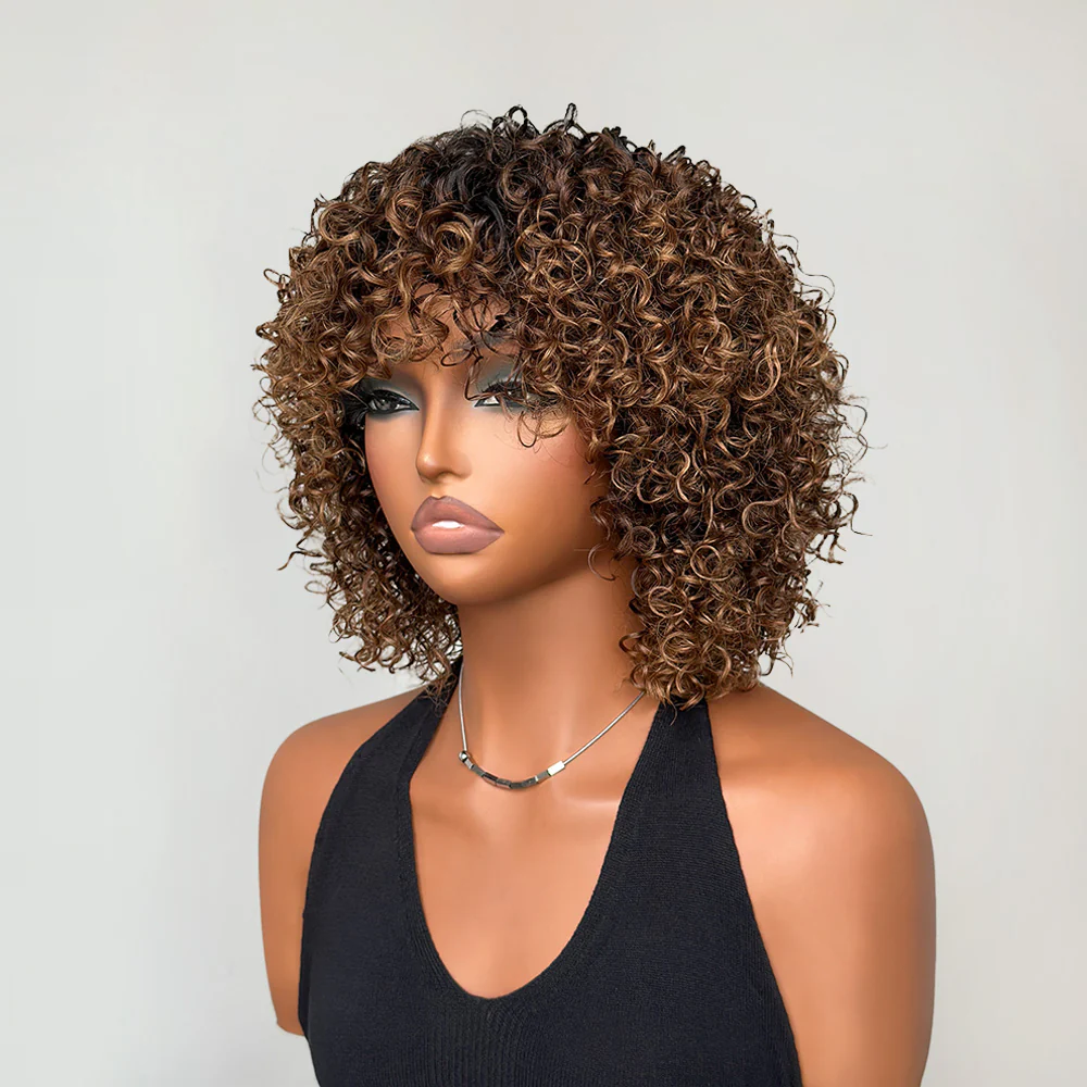 Put On & Go Ombre Golden Curly Bob With Bangs