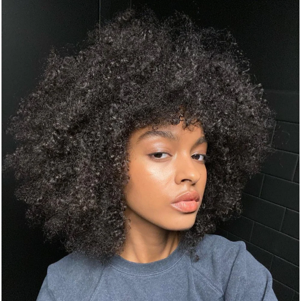 Best Beginner Afro Kinky Curly Human Hair Wig With Bangs