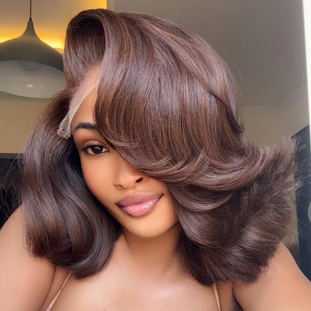 Dark Brown Layered Cut 5x5 Lace Body Wave Bob