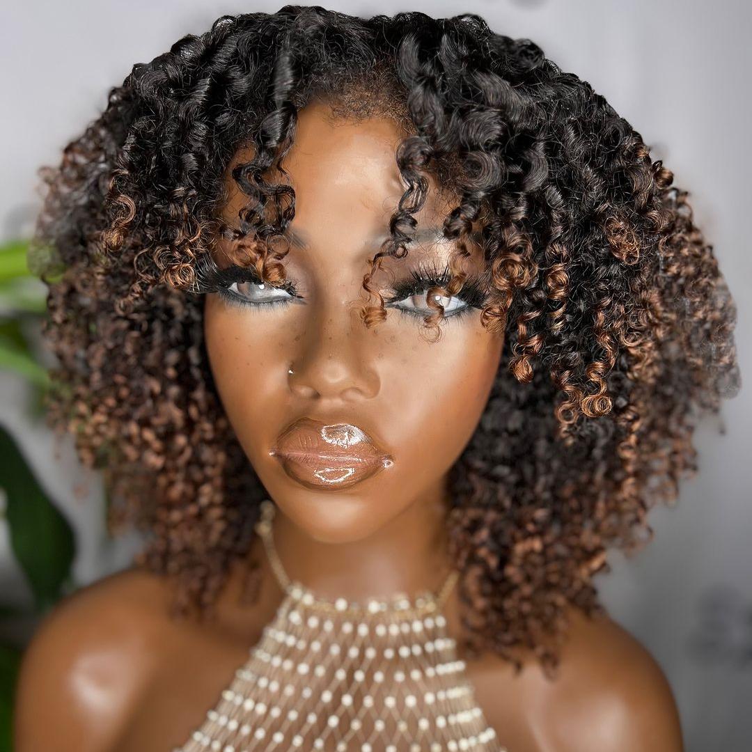 Ombre Brown Jerry Curly Bob 5x5 HD Lace Closure With Kinky Edges  Wig