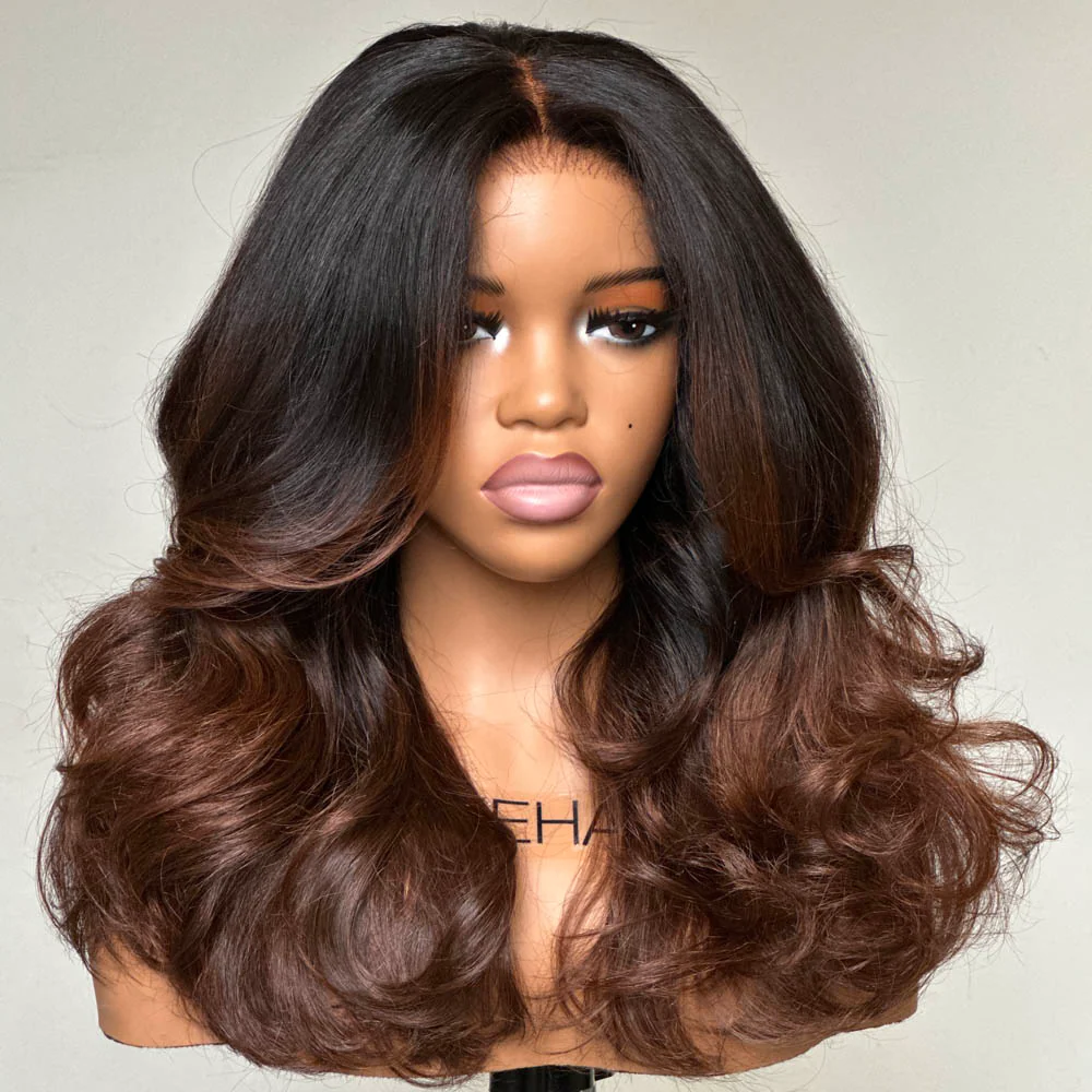 Put on & Go Ombre Brown Layered Wavy Glueless 5x5 Lace Closure Wig