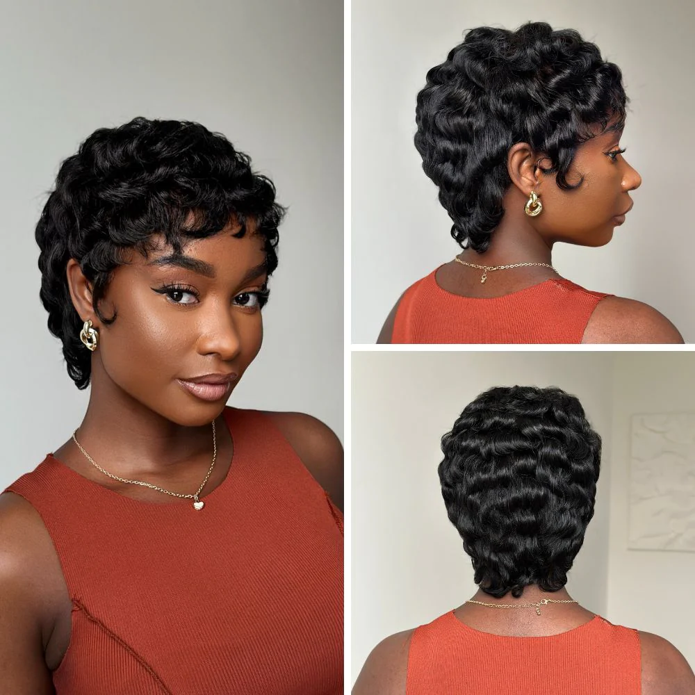 Short Pixie Finger Wave Full Lace Wig
