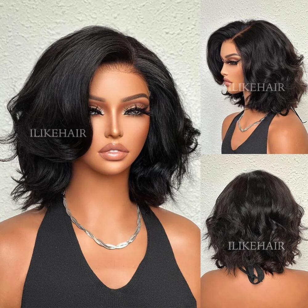 Put on & Go Side Part Layered Fluffy Bob Lace Closure Wig