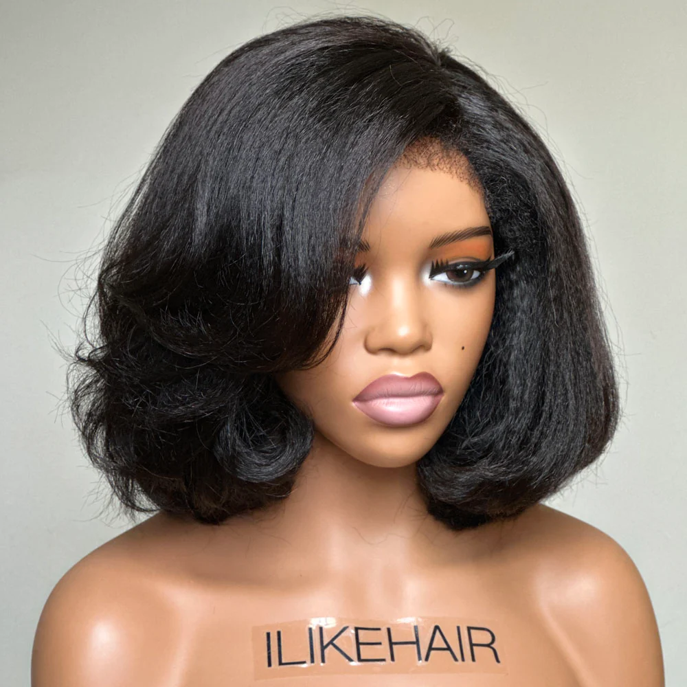 Put on & Go Side Part Short Layered Bob With Kinky Edges Wig