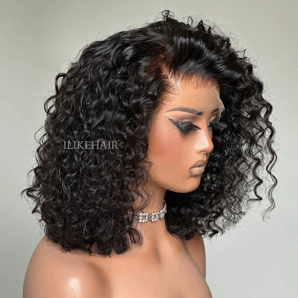 Fluffy Water Wave Natural Black 13x4 Lace Frontal Wig