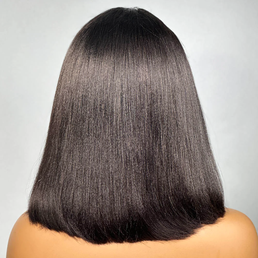 Natural Yaki Texture Blowout Bob 13X4 HD Lace Front With Kinky Edges Wig