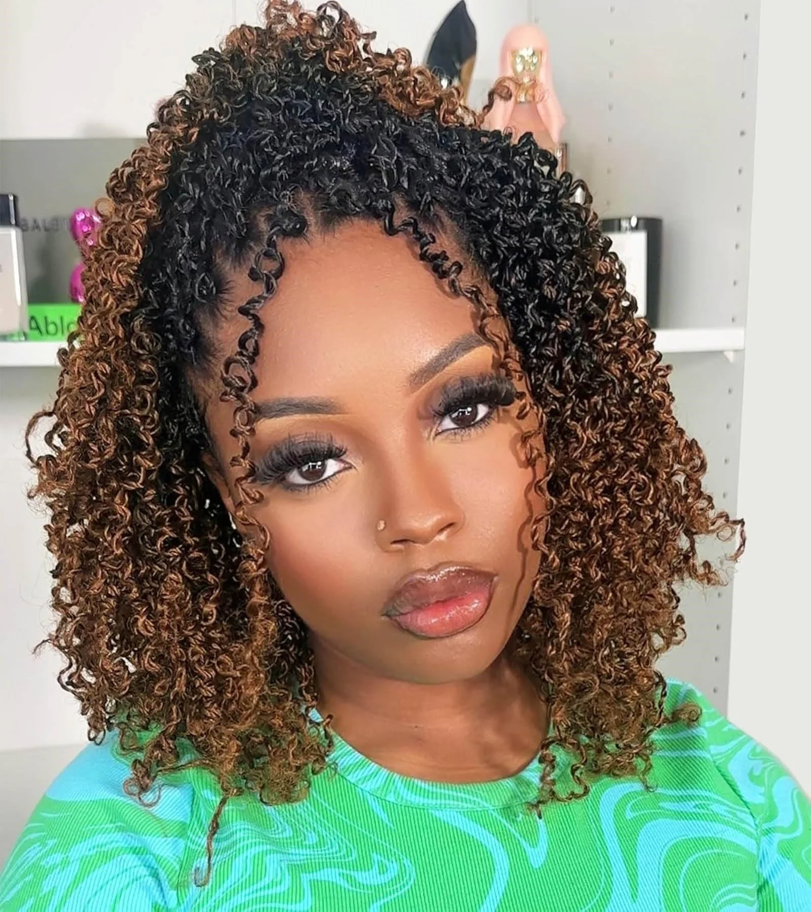 Ombre Brown Full Lace Knotless Yanky Twists Crochet Braids Invisi Drawstring Wig