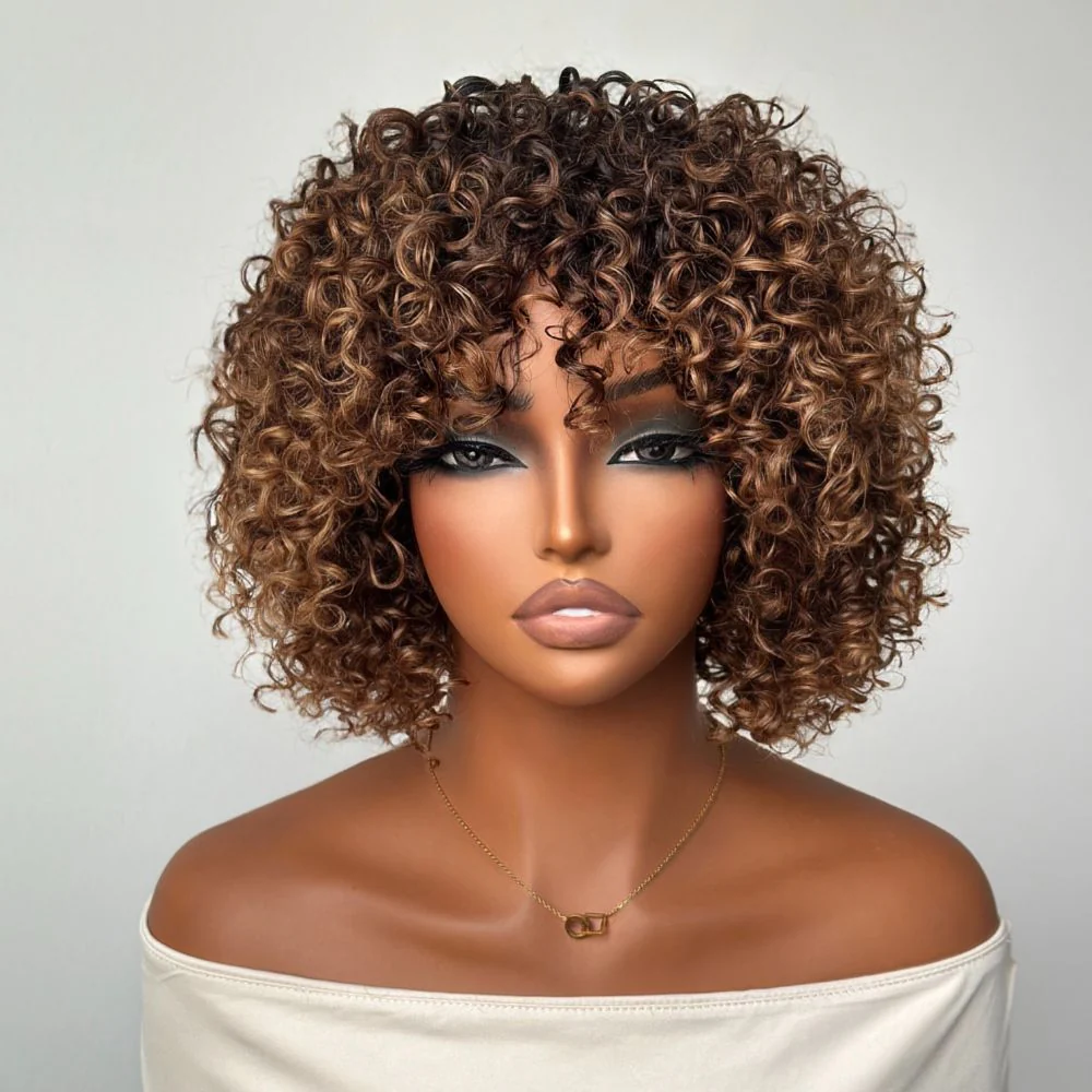 Put On & Go Ombre Golden Curly Bob With Bangs