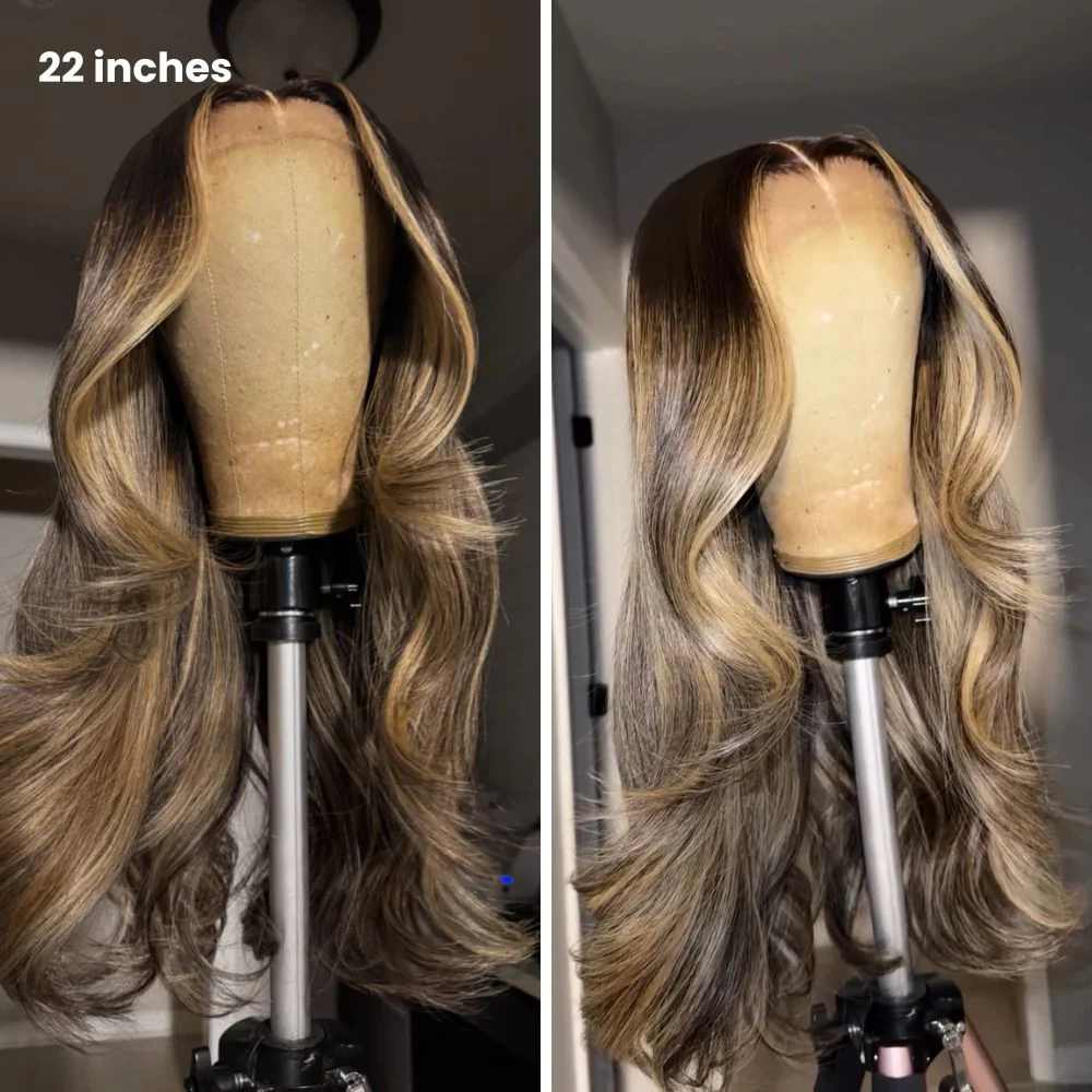 Ombre Highlight Blonde Layered Wavy Middle Part Lace Front Wig