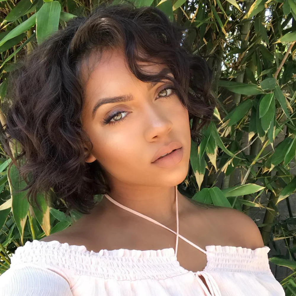 Brown Wave Bob Wig Glueless Human Hair Lace Front Wigs