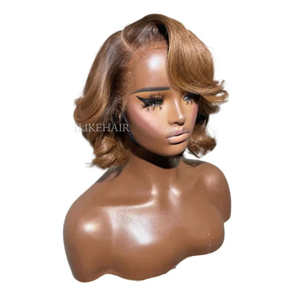 Honey Blonde With Brown Roots Layered Bob 13x4 Lace Front Wig