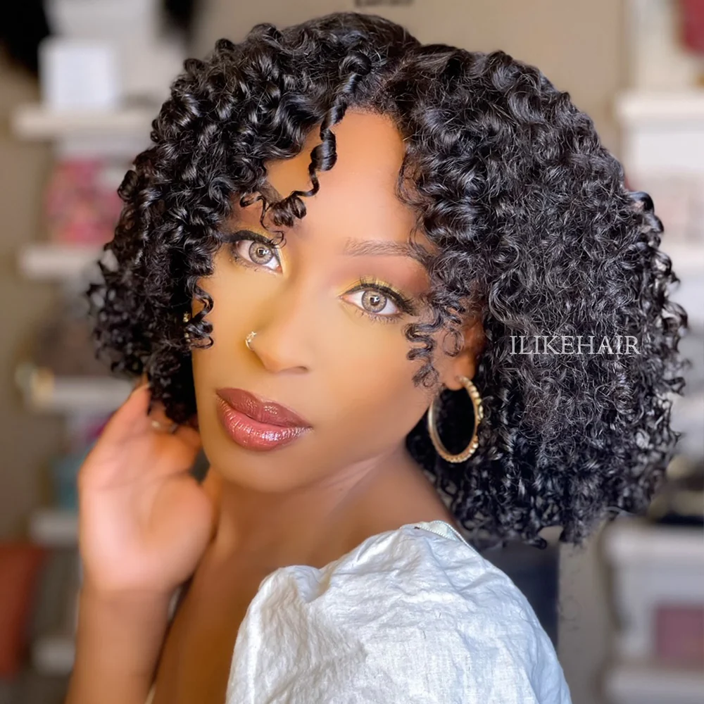 Put on & Go Juicy Coils 5x5 Pre Cut Lace Short Bob With Kinky Edges Wig