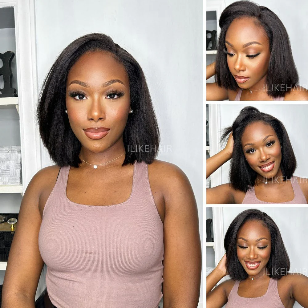 Hyperrealism Kinky Straight Bob 13x4 Lace With Kinky Edges Wig