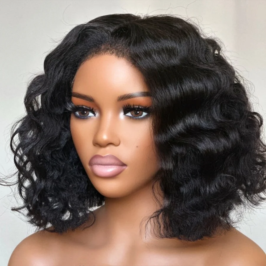 Put on & Go Short Wavy Bob Pre Cut HD Lace With Kinky Edges Wig