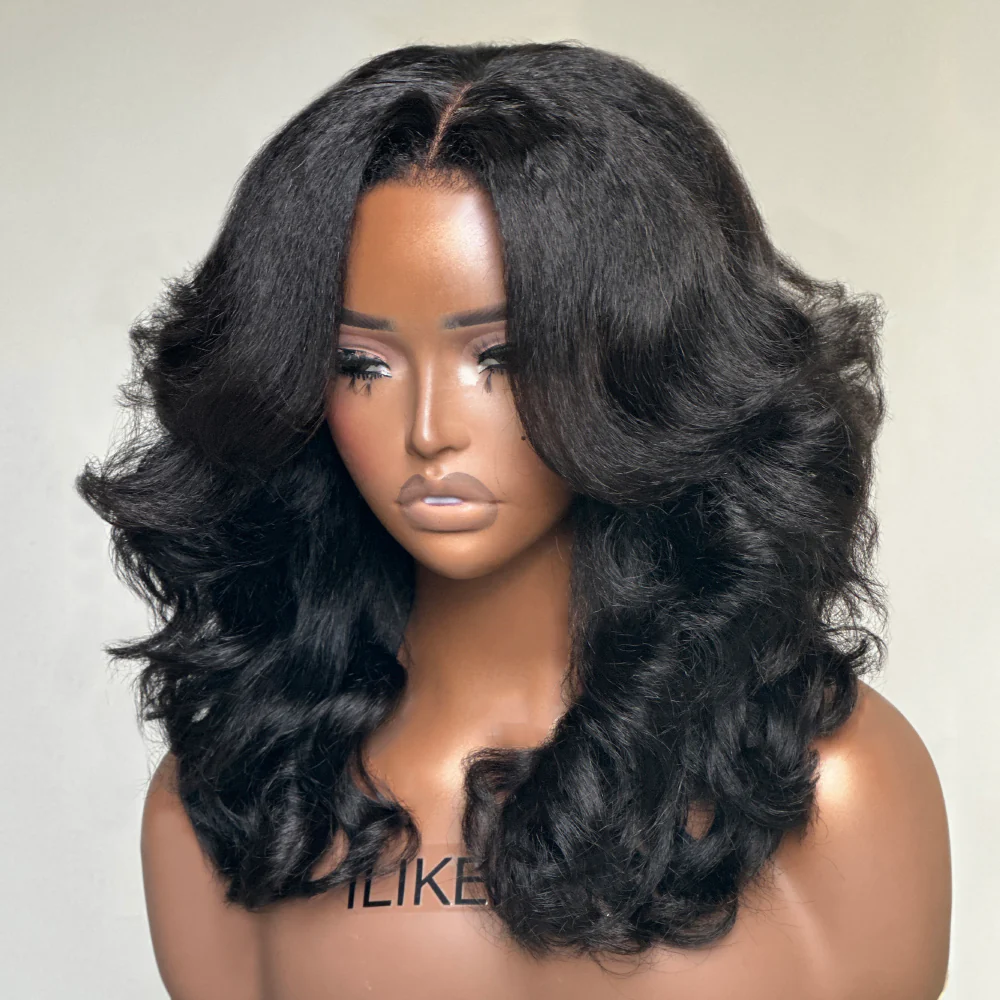 Put on & Go Layered Wavy Glueless HD Lace With Kinky Edges Wig