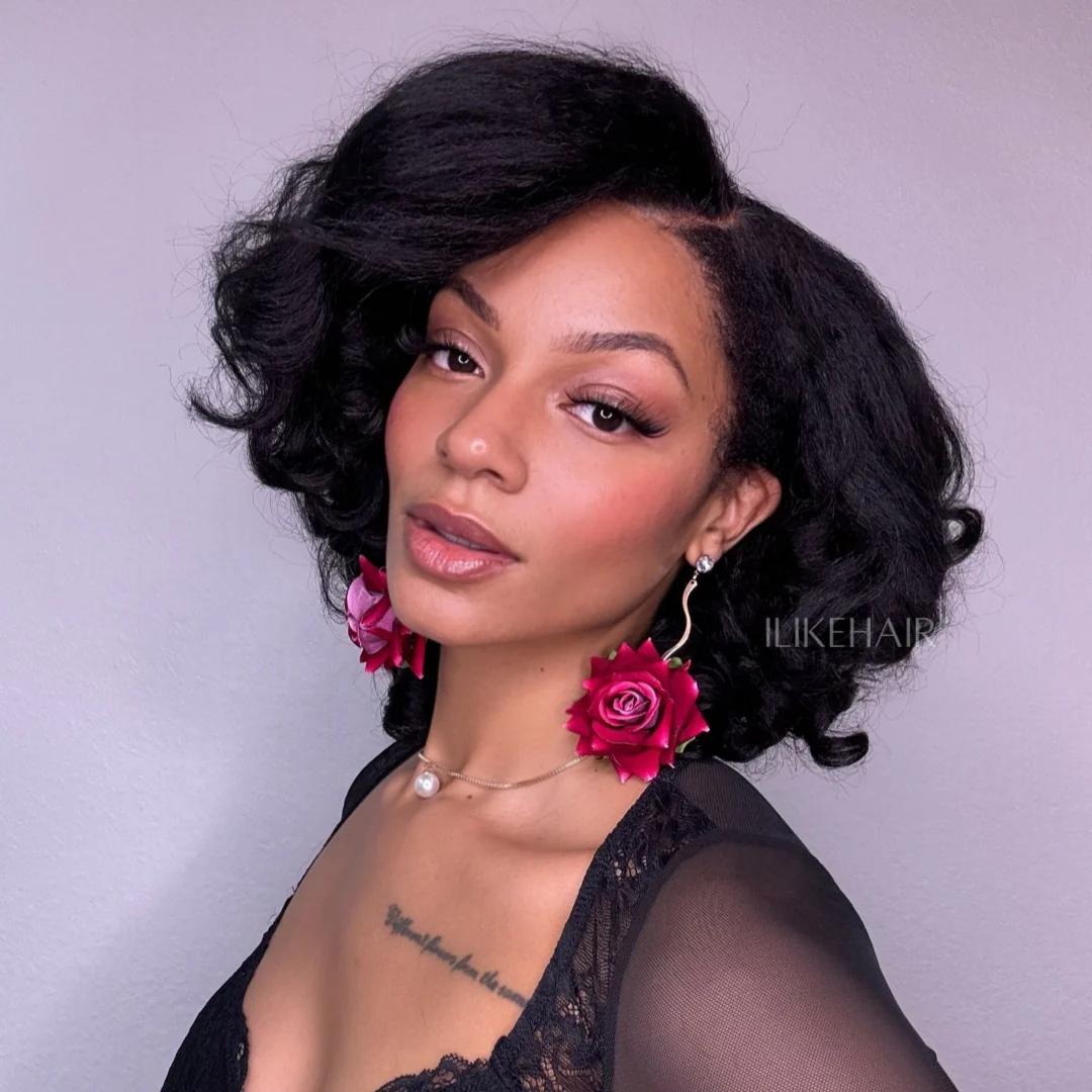 Short Layered Bouncy Curly With Kinky Edges HD Lace Wig