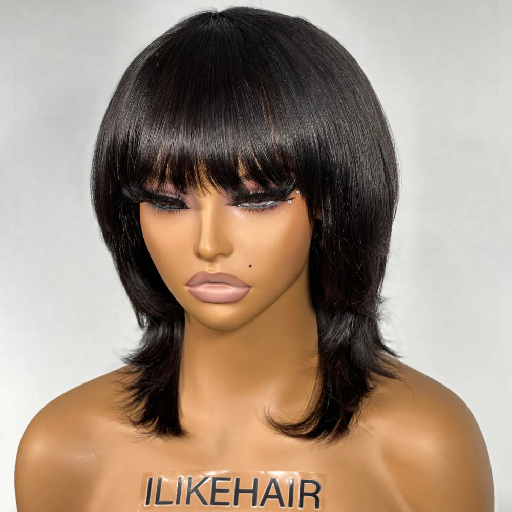 Glueless Wolf Cut Messy Hair Layered Wig With Bangs
