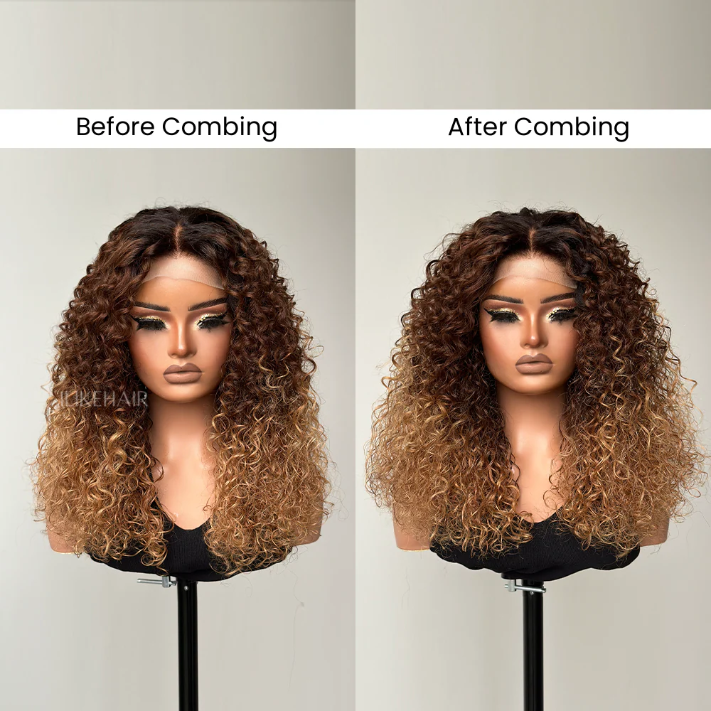 T4/27 Ombre Blonde With Black Root Water Wave 6x6 Lace Closure Wig