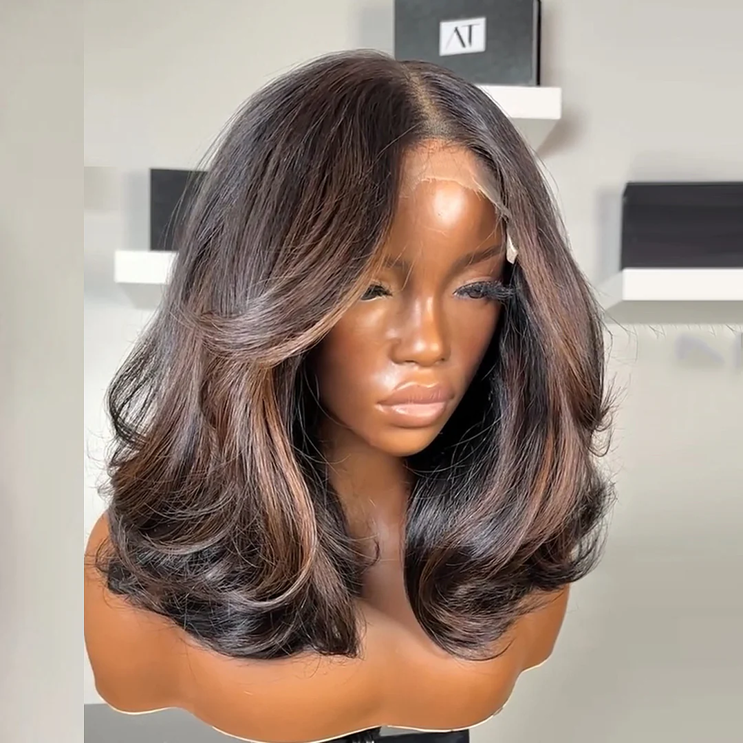 Brown Highlight Body Wave Lace Human Hair Wig
