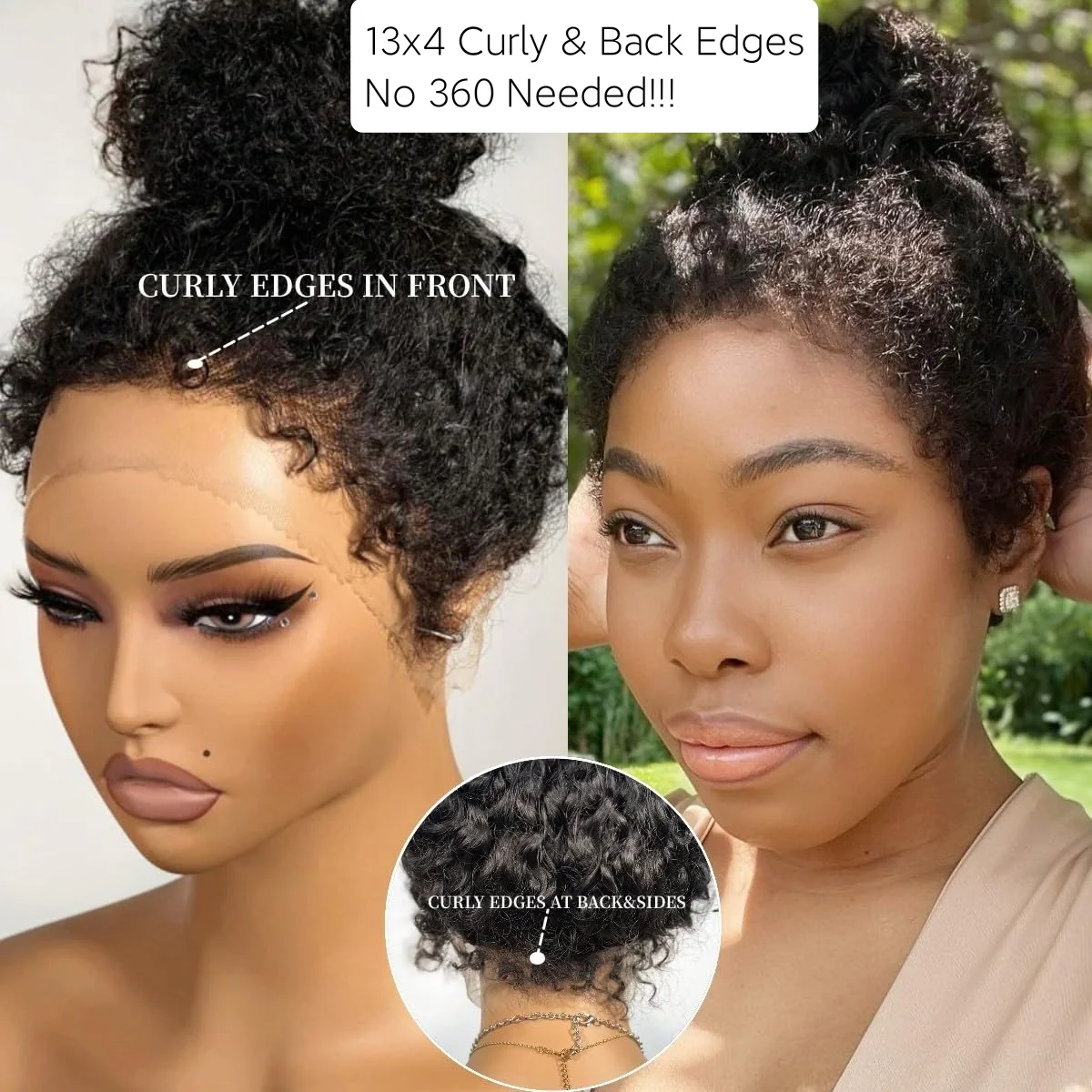 Versatile Front & Back Curly 13x4 Lace Frontal With Curly Edges Wig