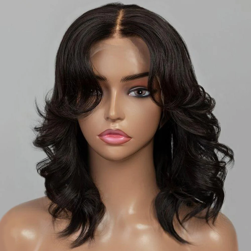 Designer Layered Short Wavy Human Hair 13x4 Lace Front Wig