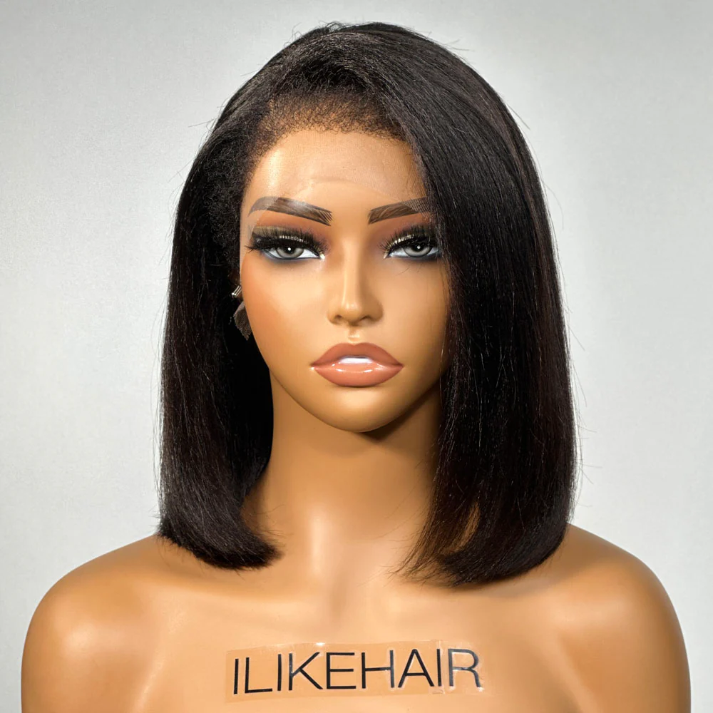 Natural Yaki Texture Blowout Bob 13X4 HD Lace Front With Kinky Edges Wig