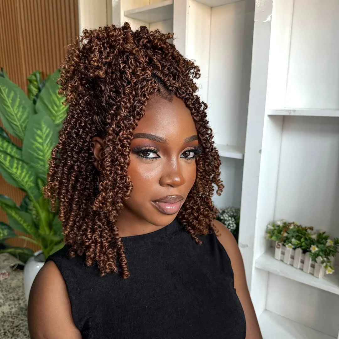 Chestnut Brown Full Lace Knotless Micro Passion Twists Crochet Invisi Drawstring Wig