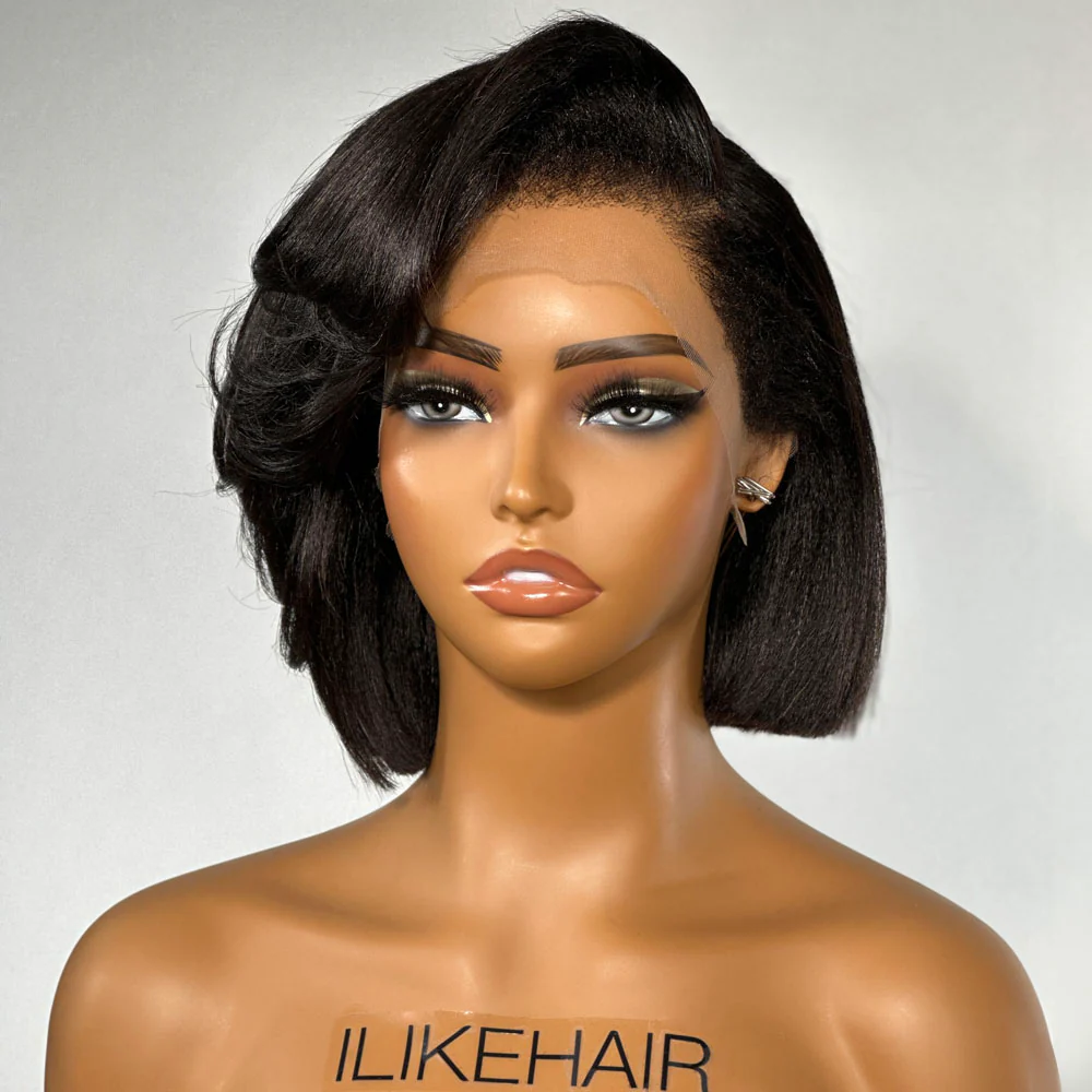Yaki Bob 13x4 Lace Front Wig With Kinky Edges Side Layered Bangs