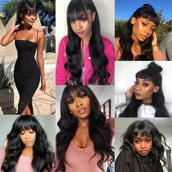 Body Wave With Bangs Glueless Lace Wig