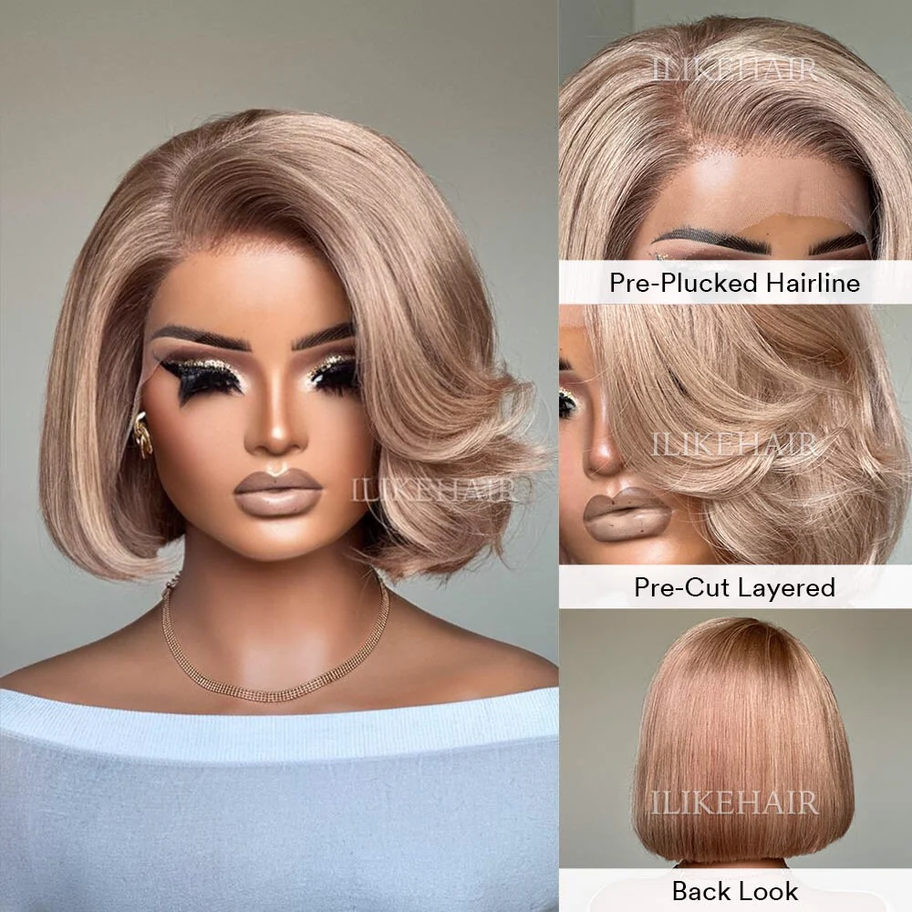 Ash Blonde Side Part Layered Bob 13x4 Lace Front Wig