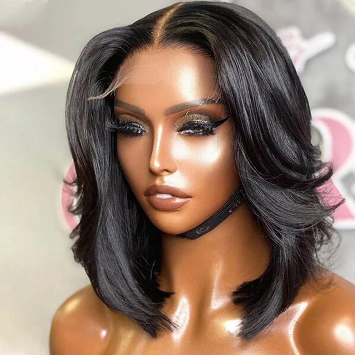 Handcraft Layered Cut 5��5 Lace Closure Glueless Short Bob Wig
