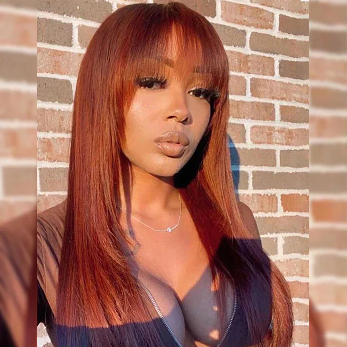 Put On & Go Reddish Brown Straight Glueless Wig With Bangs