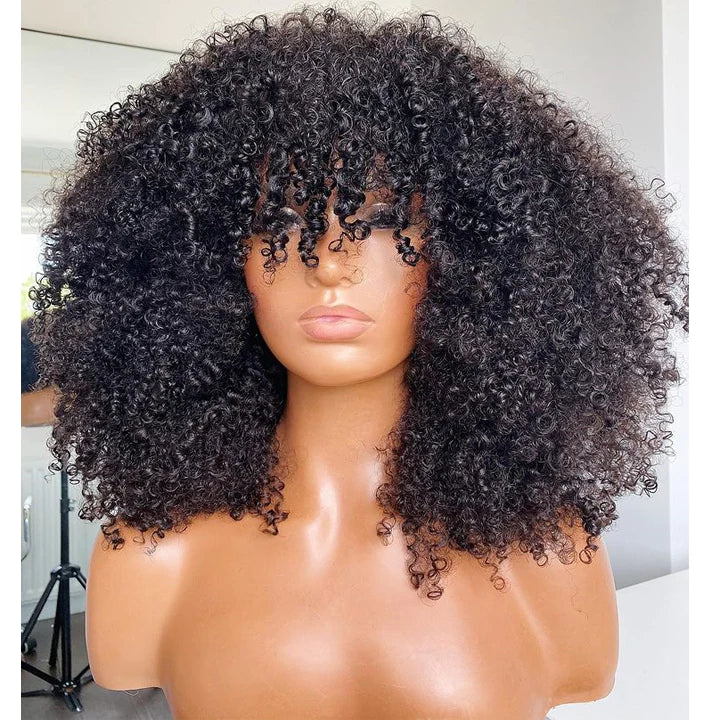 Afro Kinky Curly Glueless Wig With Bangs