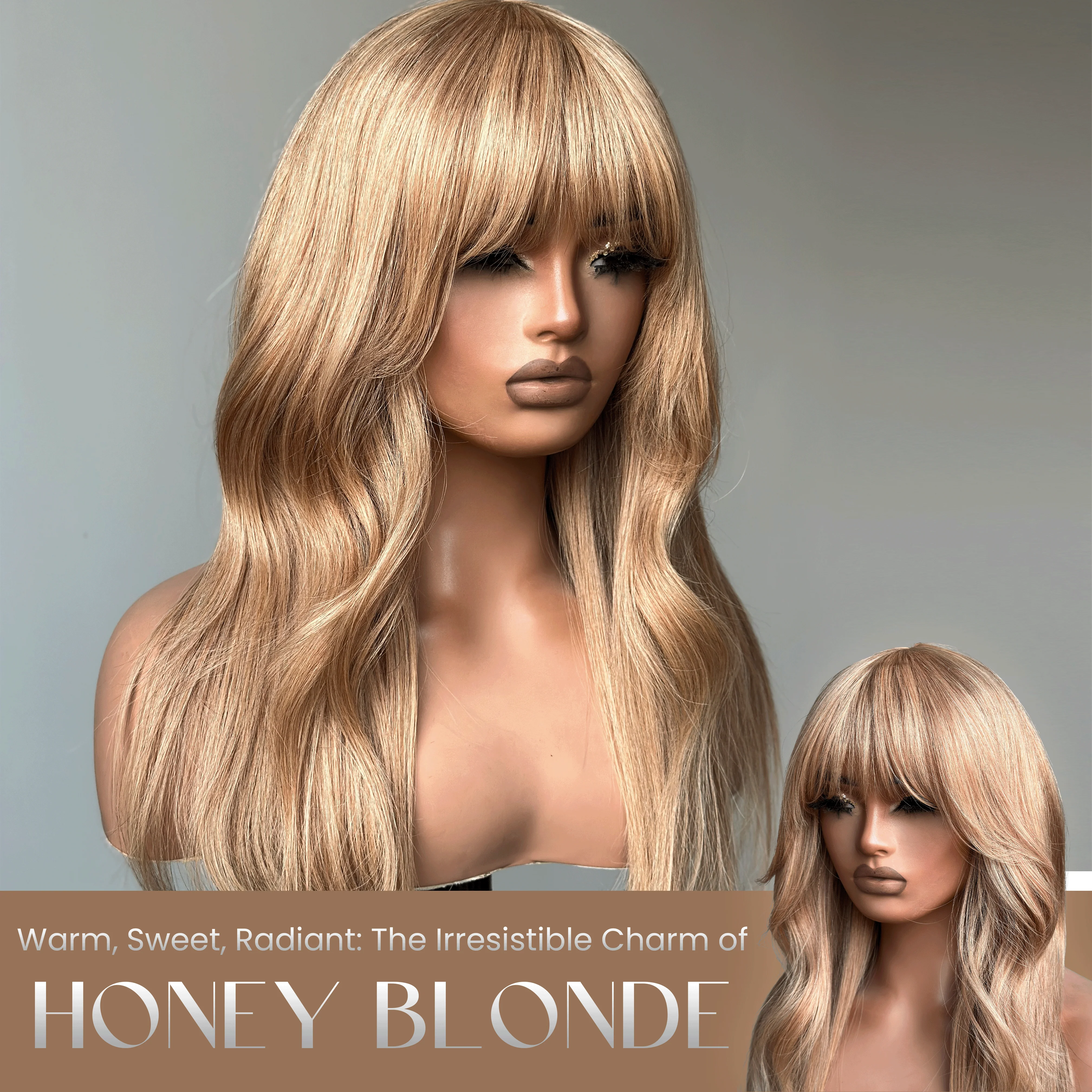 Effortless Chic Naturally Layers Wigs: Honey Brown Hair Wig  Put On & Go with Bangs