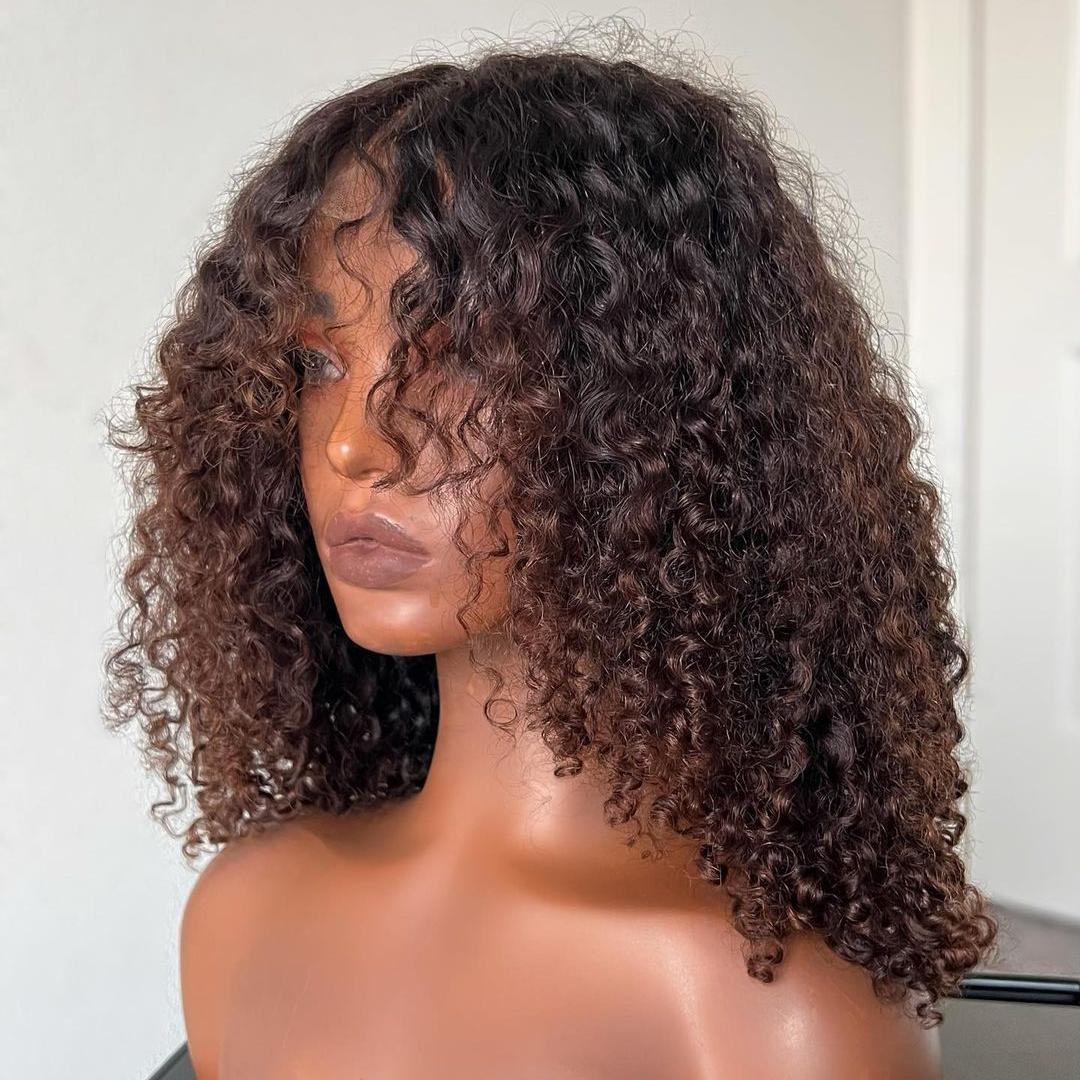 Glueless Ombre Chocolate Brown Curly 5x5 Lace Closure Wig