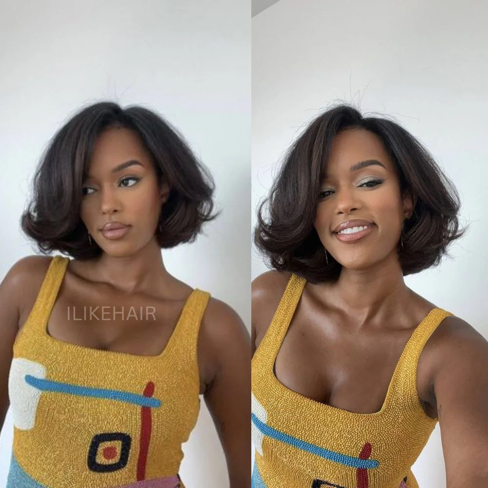 Put on & Go Side Part Short Layered Bob With Kinky Edges Wig