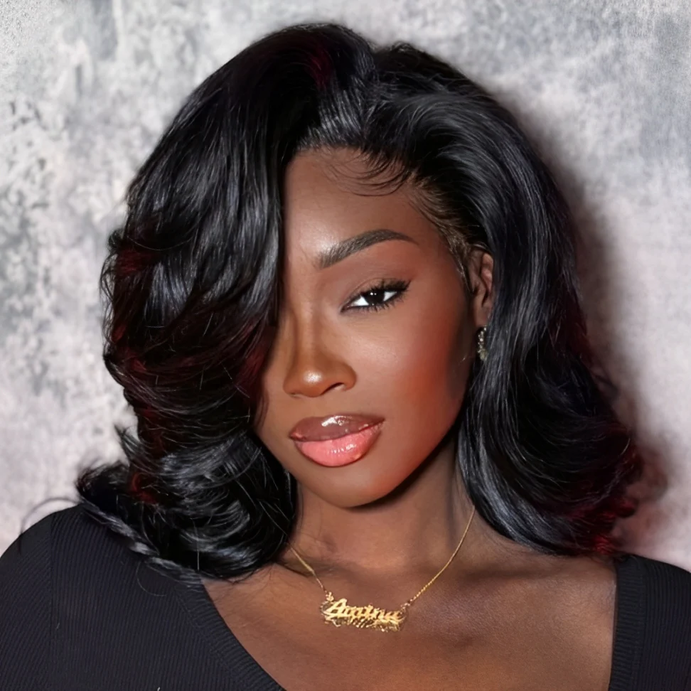 Inspired Layered Cut Wavy With Side Bangs Lace Wig