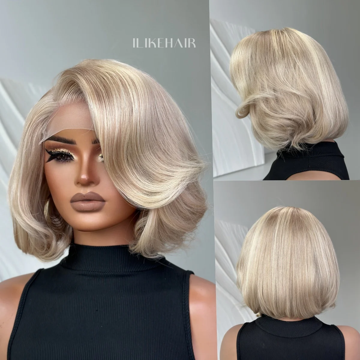 613 Side Part Ash Blonde Blowout Bob 5x5 Lace Wig