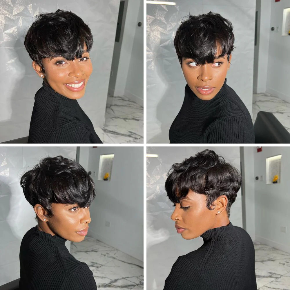 Short Pixie Cut Layered Glueless Human Hair Wig With Bang
